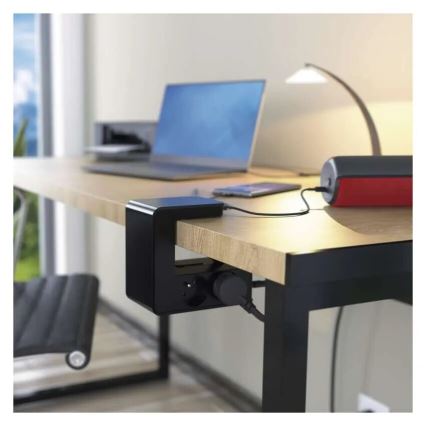 Legrand 050412 - Verlängerungskabel mit Schalter für Tischplatte 4Z Typ E + 2x USB-A 1,5m schwarz