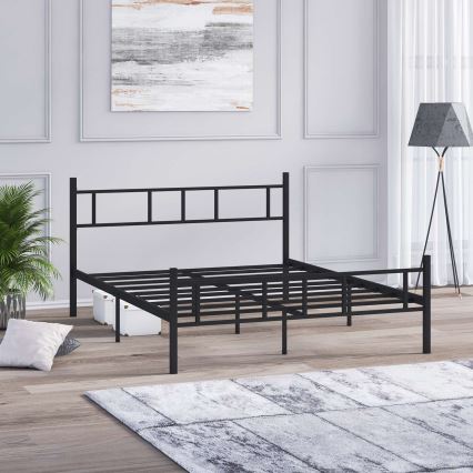 Letto a una piazza e mezza in metallo PIRON 140x200 cm, nero, portata 200 kg