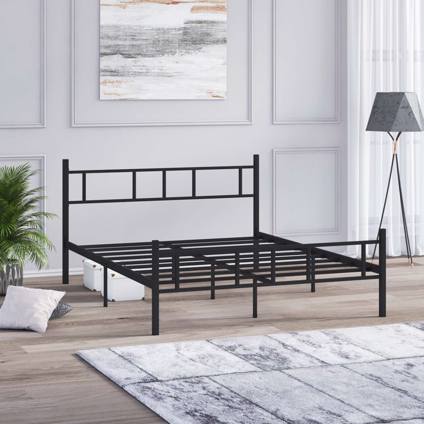 Letto a una piazza e mezza in metallo PIRON 140x200 cm, nero, portata 200 kg