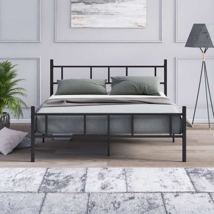 Letto a una piazza e mezza in metallo PIRON 140x200 cm, nero, portata 200 kg