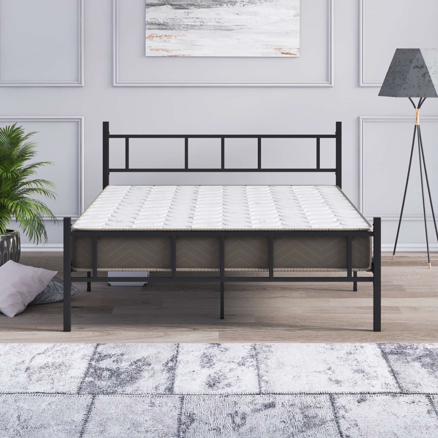 Letto a una piazza e mezza in metallo PIRON 140x200 cm, nero, portata 200 kg