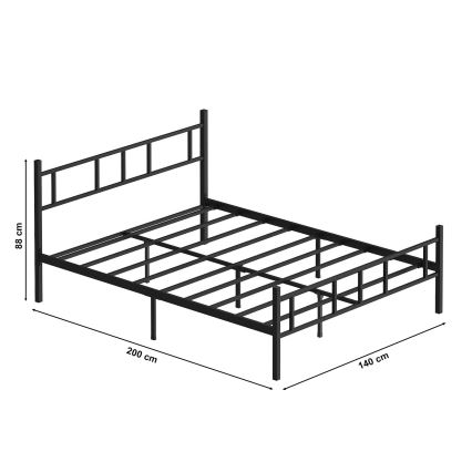 Letto a una piazza e mezza in metallo PIRON 140x200 cm, nero, portata 200 kg