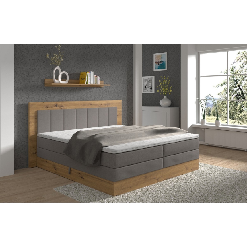 Letto boxspring JASMINE 180x200 cm con materassi, topper e contenitore, grigio