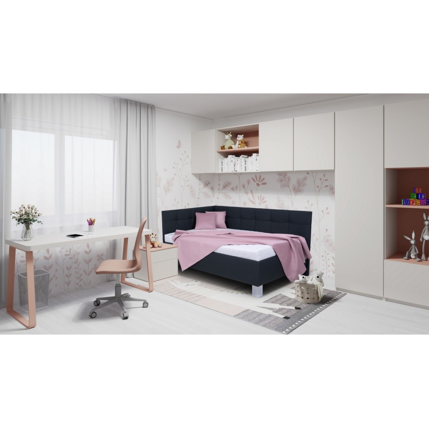 Letto imbottito con contenitore MARIA PETITE 120x200 cm, senza materasso, antracite