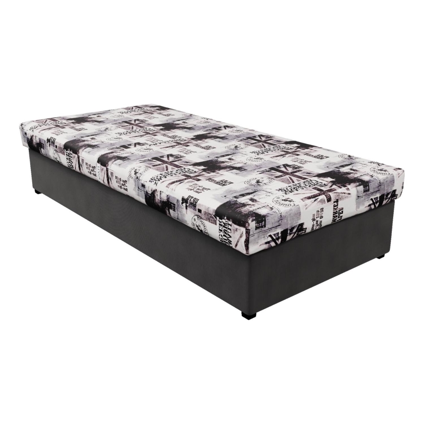 Letto contenitore NOE 90x200 con materasso a molle e vano contenitore, grigio/nero