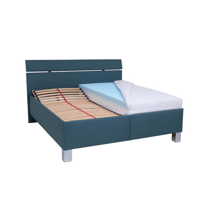 Letto imbottito con contenitore ALIS 160x200 cm, senza materasso, blu petrolio