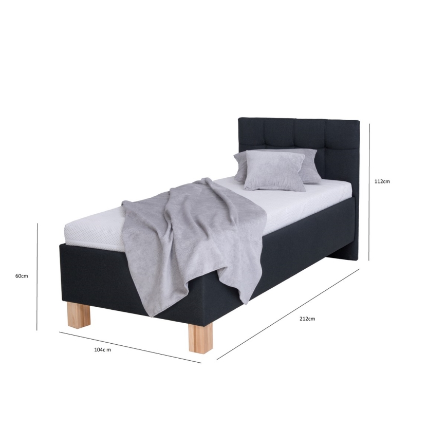 Letto imbottito con contenitore MARIA ONE 90x200 cm, senza materasso, antracite