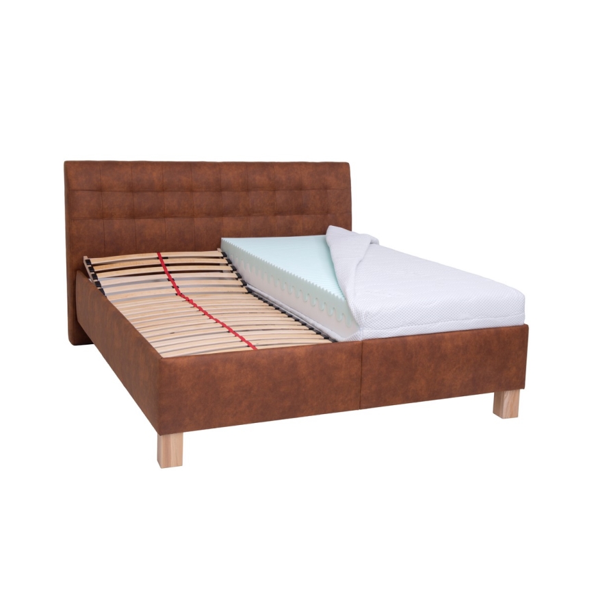 Letto imbottito con contenitore VIOLET 160x200 cm, senza materasso, marrone cognac