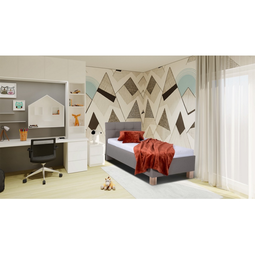 Letto imbottito con materasso e contenitore MARIA ONE 90x200 cm tortora