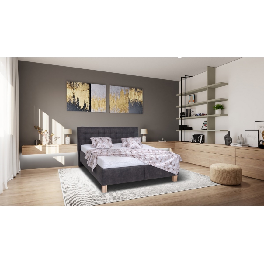 Letto imbottito con materasso e contenitore VIOLET 160x200 cm grigio scuro