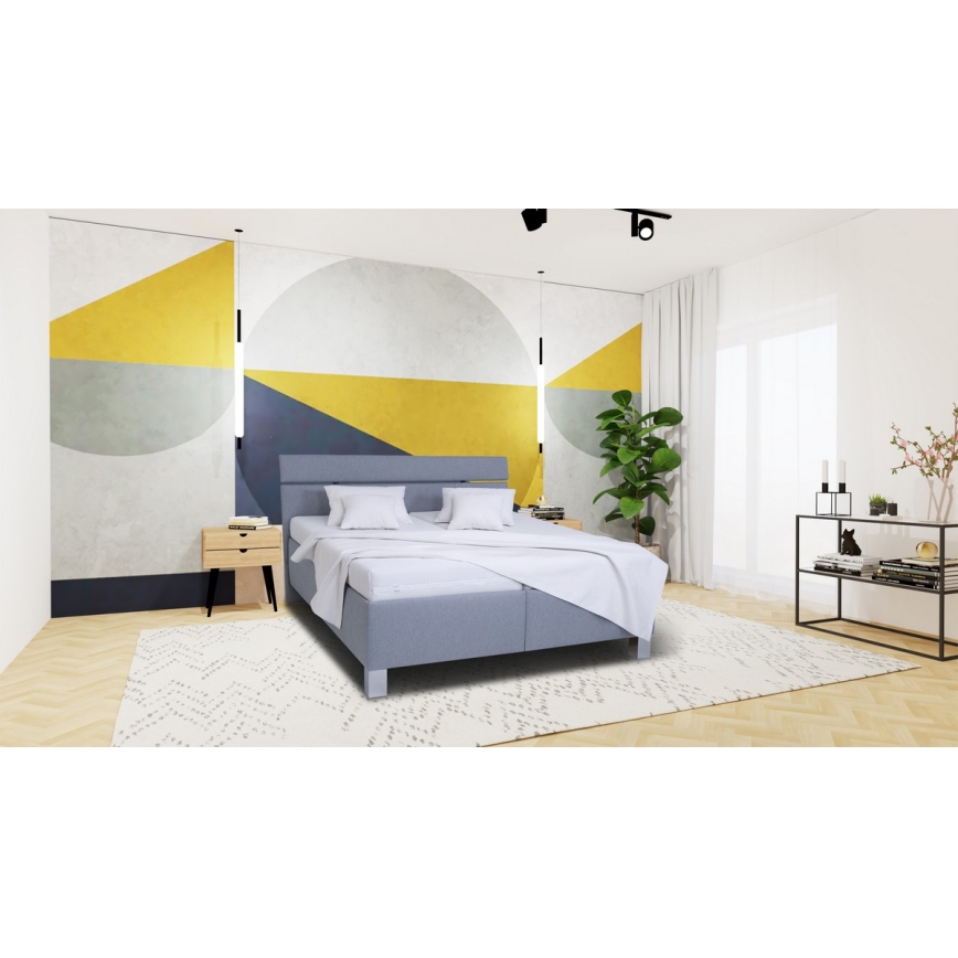 Letto imbottito con materasso e spazio di archiviazione ALIS 180x200 cm grigio chiaro