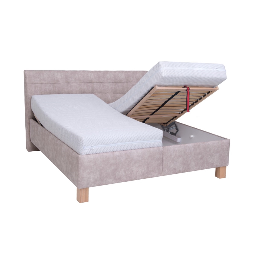 Letto imbottito con materasso e spazio di archiviazione VIOLET 180x200 cm beige