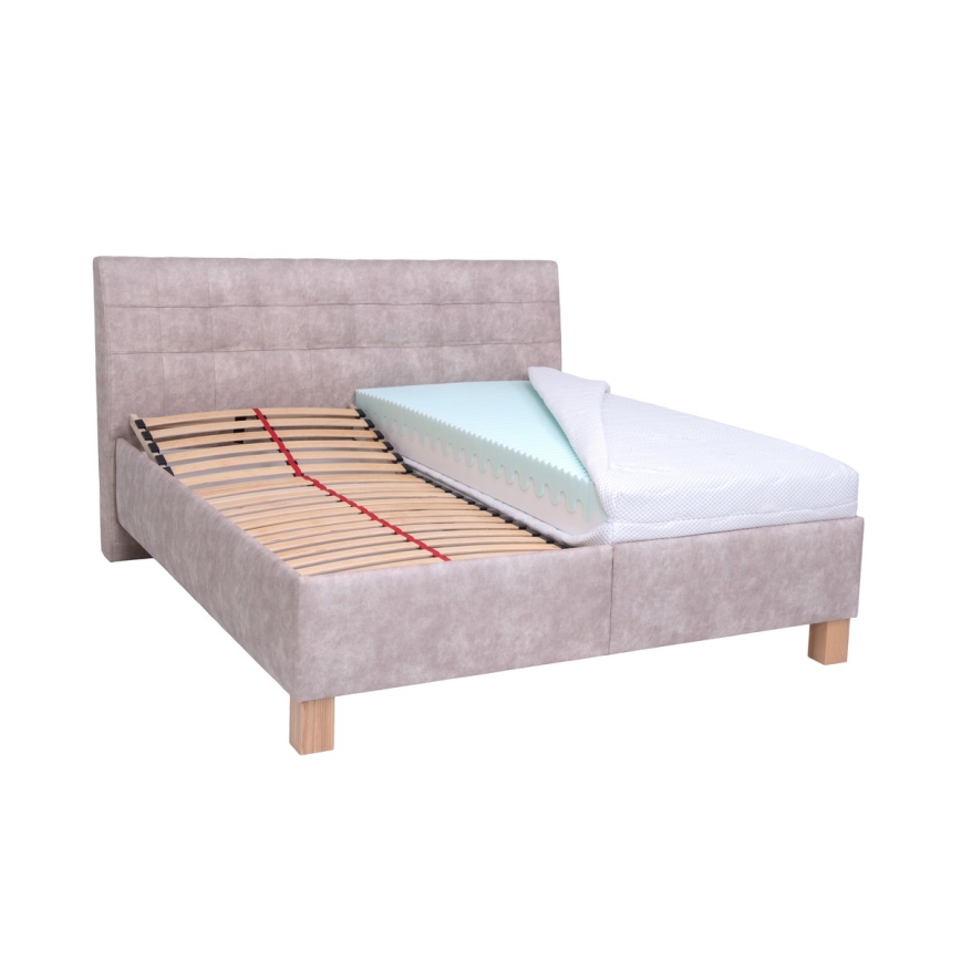Letto imbottito con materasso e spazio di archiviazione VIOLET 180x200 cm beige