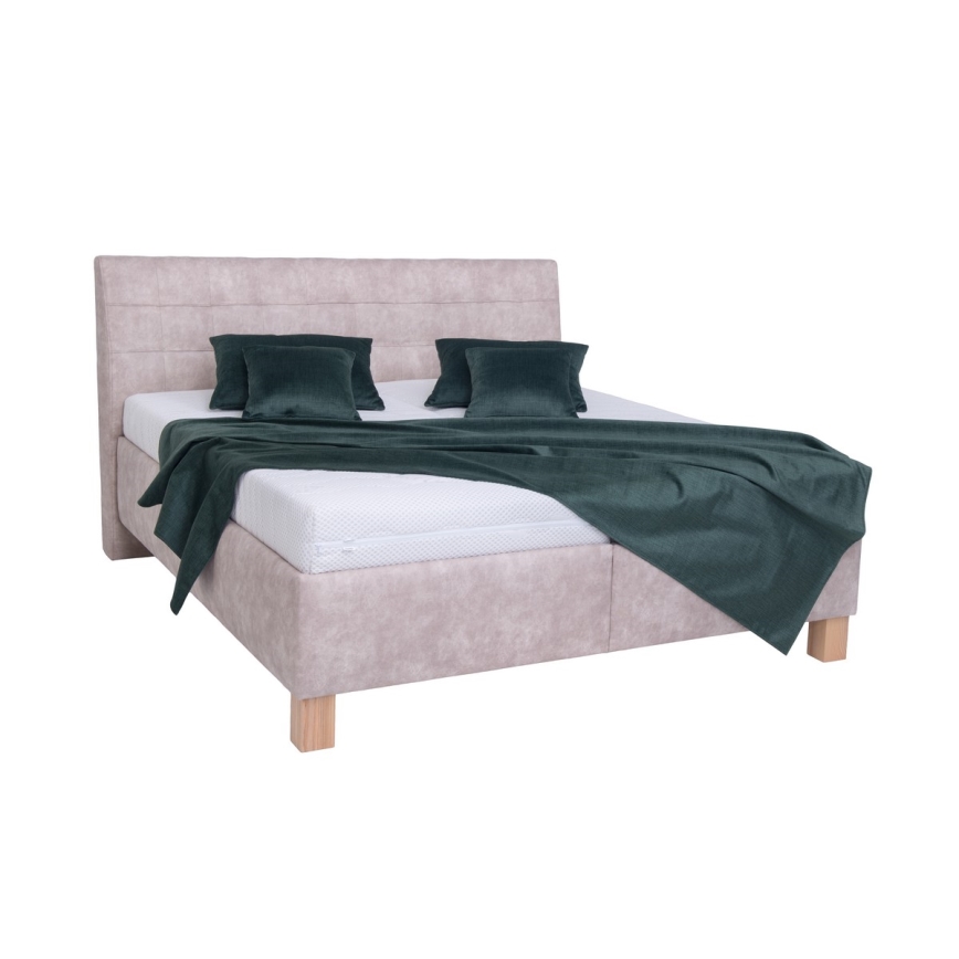 Letto imbottito con materasso e spazio di archiviazione VIOLET 180x200 cm beige