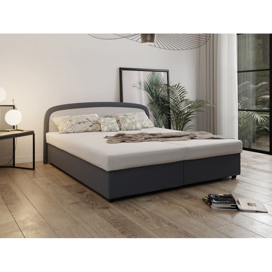 Letto imbottito con materasso a molle e contenitore MALIA 160x200 grigio