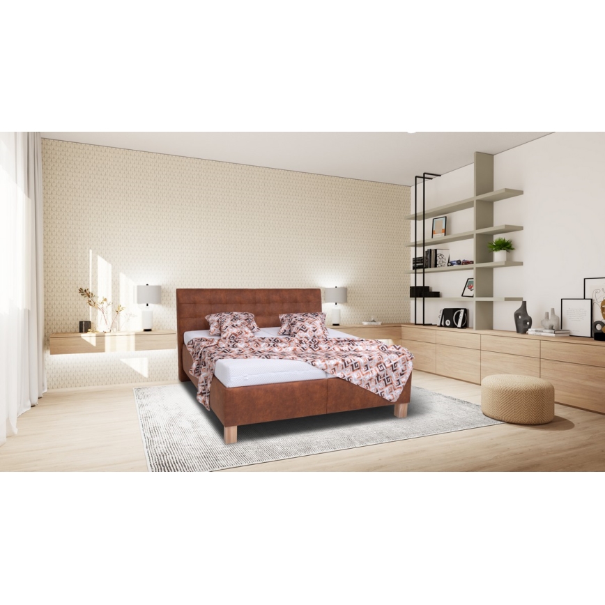Letto imbottito VIOLET 160x200 cm con materasso e contenitore, colore cognac