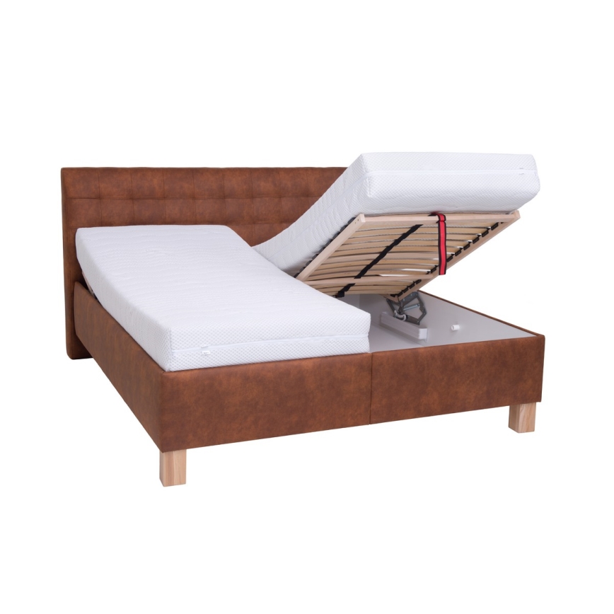 Letto imbottito VIOLET 160x200 cm con materasso e contenitore, colore cognac
