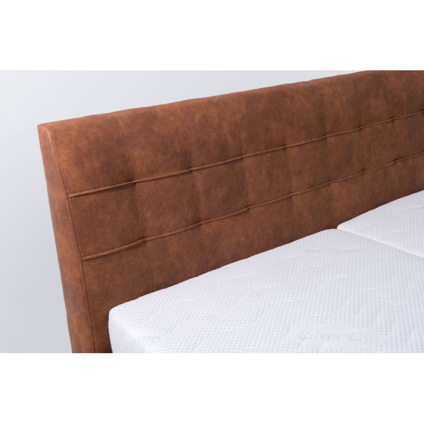 Letto imbottito VIOLET 160x200 cm con materasso e contenitore, colore cognac