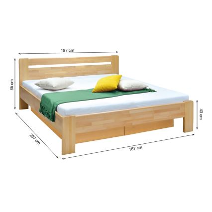 Letto matrimoniale con rete e spazio di stoccaggio in legno massello AMARA 180x200 cm faggio
