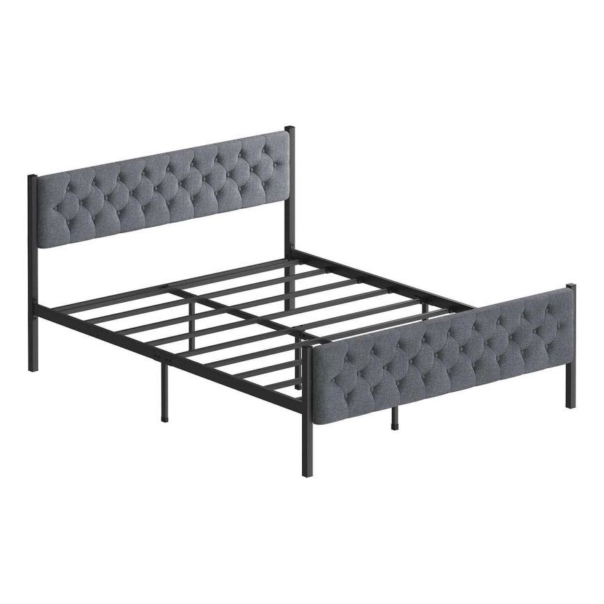 Letto matrimoniale in metallo KAROM 140x200 cm, grigio, portata 200 kg