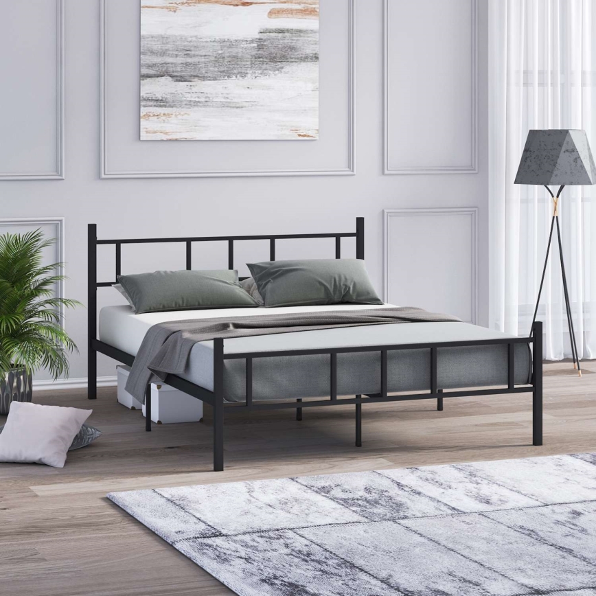 Letto matrimoniale in metallo PIRON 160x200 cm, nero, portata massima 200 kg