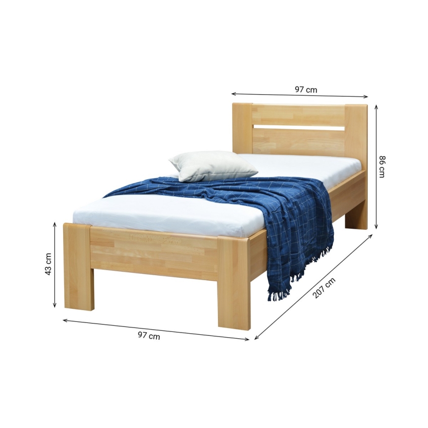 Letto singolo in legno massello AMBER 90x200 cm in faggio