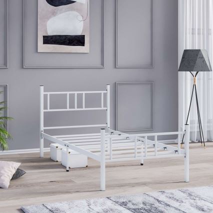 Letto singolo in metallo PIRON 90x200 cm, bianco, portata 120 kg