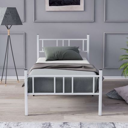 Letto singolo in metallo PIRON 90x200 cm, bianco, portata 120 kg