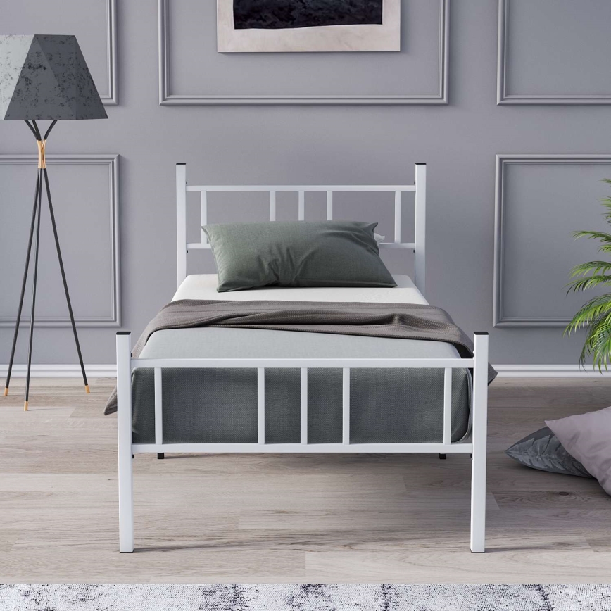 Letto singolo in metallo PIRON 90x200 cm, bianco, portata 120 kg