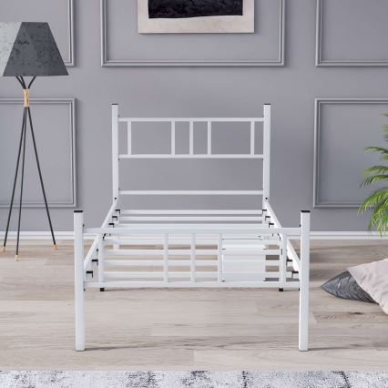 Letto singolo in metallo PIRON 90x200 cm, bianco, portata 120 kg