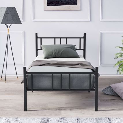 Letto singolo in metallo PIRON 90x200 cm, nero, portata 120 kg