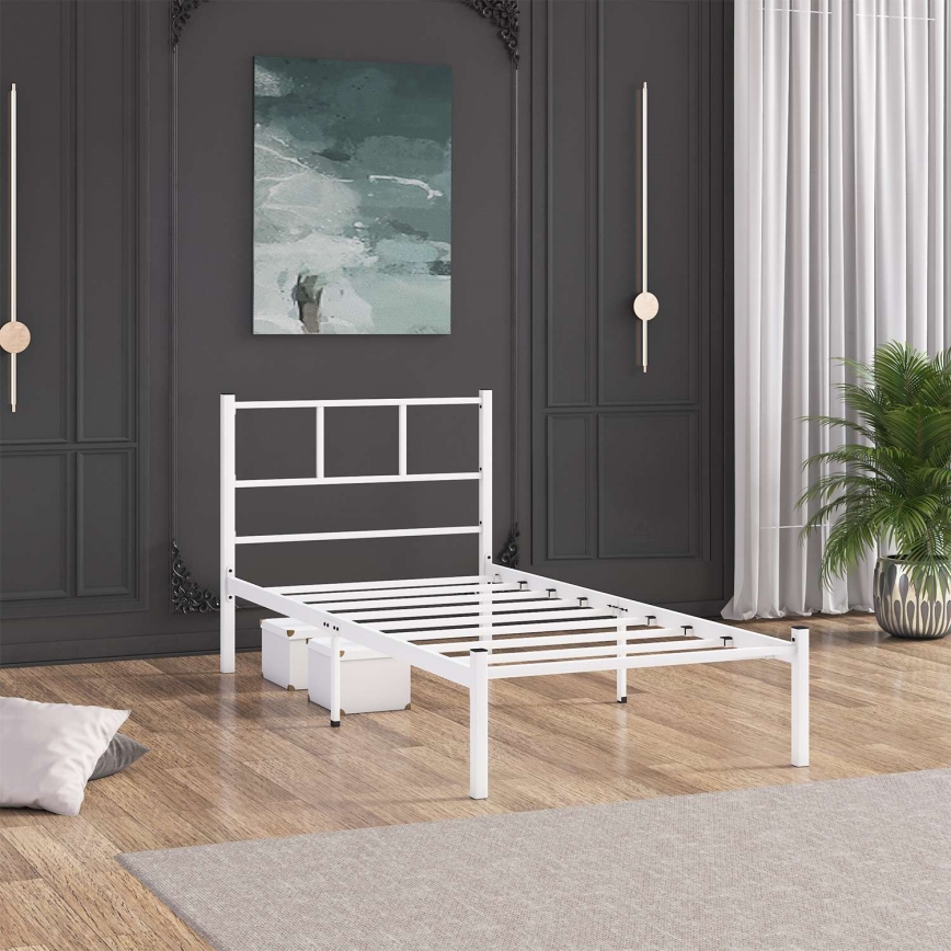 Letto singolo in metallo ROVAN 90x200 cm, bianco, portata massima 120 kg