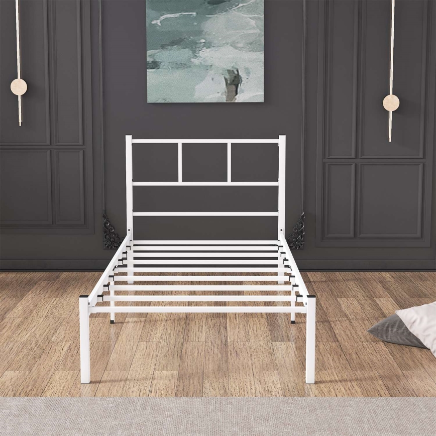 Letto singolo in metallo ROVAN 90x200 cm, bianco, portata massima 120 kg