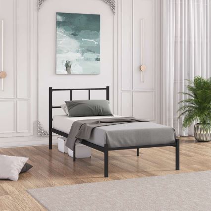 Letto singolo in metallo ROVAN 90x200 cm, colore nero, portata 120 kg