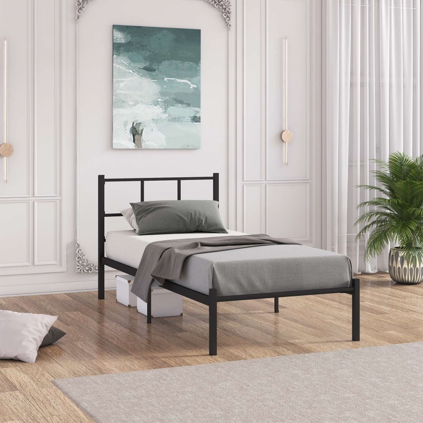 Letto singolo in metallo ROVAN 90x200 cm, colore nero, portata 120 kg