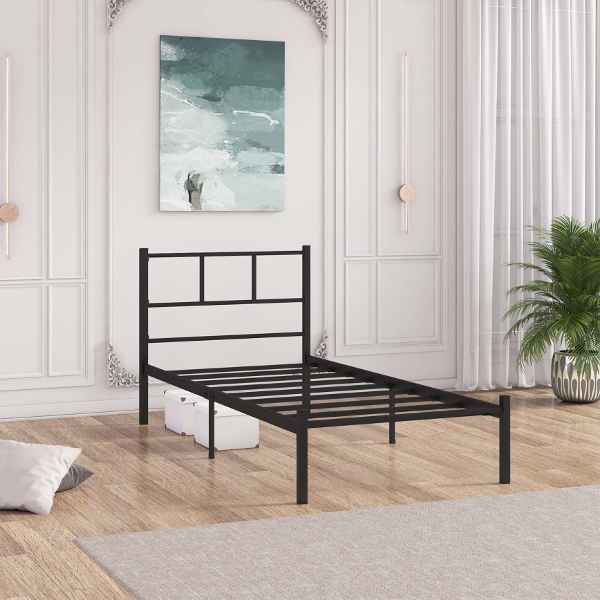 Letto singolo in metallo ROVAN 90x200 cm, colore nero, portata 120 kg