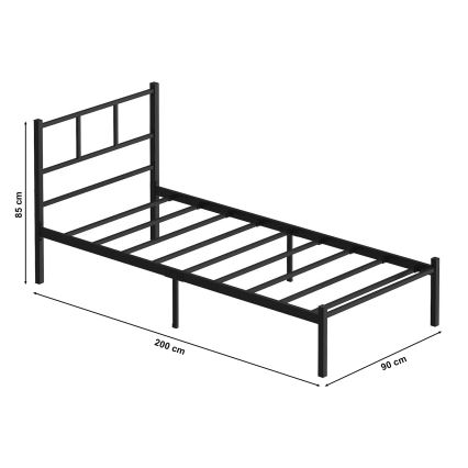 Letto singolo in metallo ROVAN 90x200 cm, colore nero, portata 120 kg
