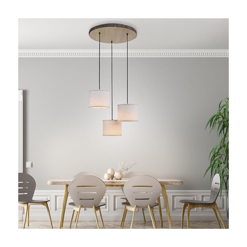 Leuchten Direkt 11236-79 - Hängeleuchte BARK 3xE27/40W/230V Holz