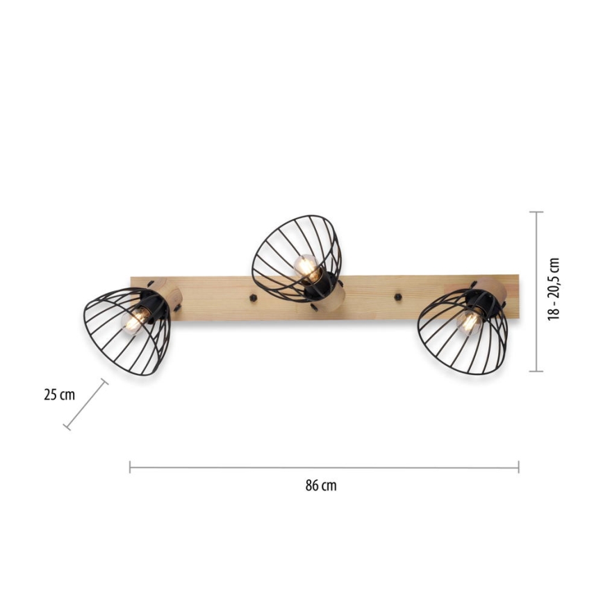Leuchten Direkt 11418-18 - Faretto LAMI 3xE27/25W/230V acacia/metallo