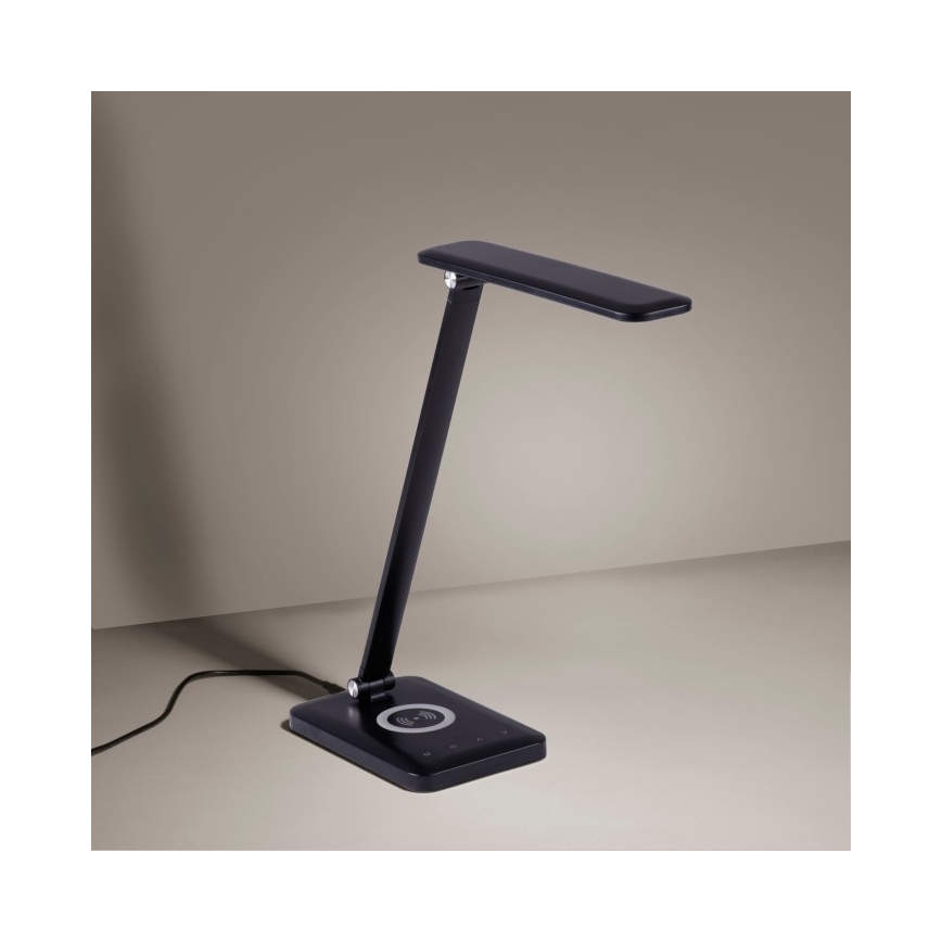 Leuchten Direkt 14415-16 - Lampada da tavolo touch LED dimmerabile con ricarica wireless FLORENTINA LED/5W/230V 3000-5000K nero + USB