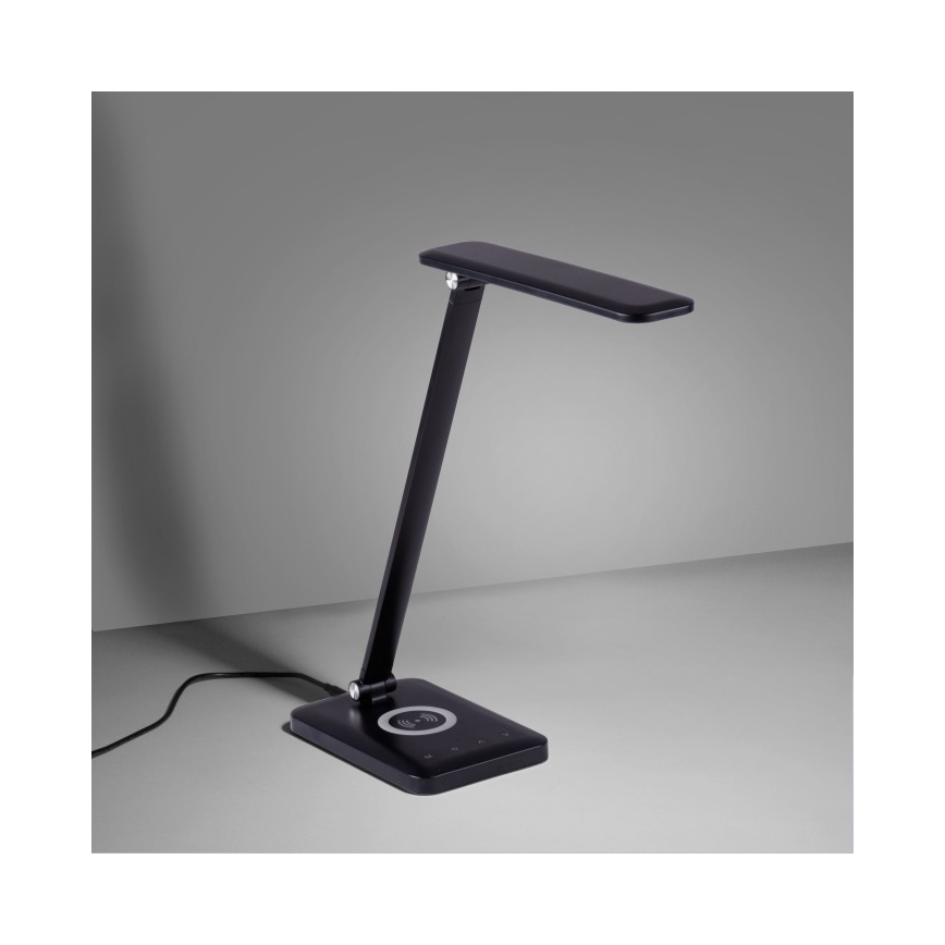 Leuchten Direkt 14415-18 - Lampe de table à intensité variable avec chargeur sans fil LED FLORENTINA LED/5W/230V 3000-5000K noire + USB