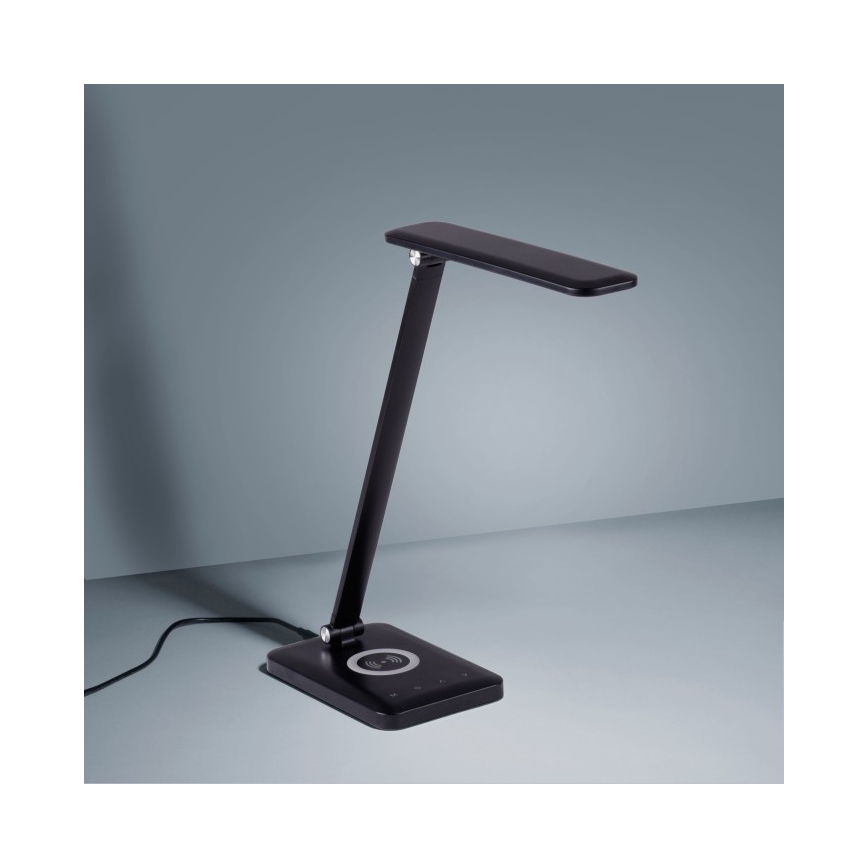 Leuchten Direkt 14415-18 - Lampe de table à intensité variable avec chargeur sans fil LED FLORENTINA LED/5W/230V 3000-5000K noire + USB
