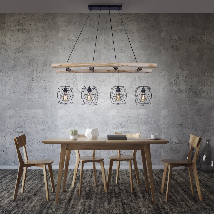 Leuchten Direkt 15036-18 - Lampadario a sospensione con filo EDGAR 4xE27/60W/230V eucalipto