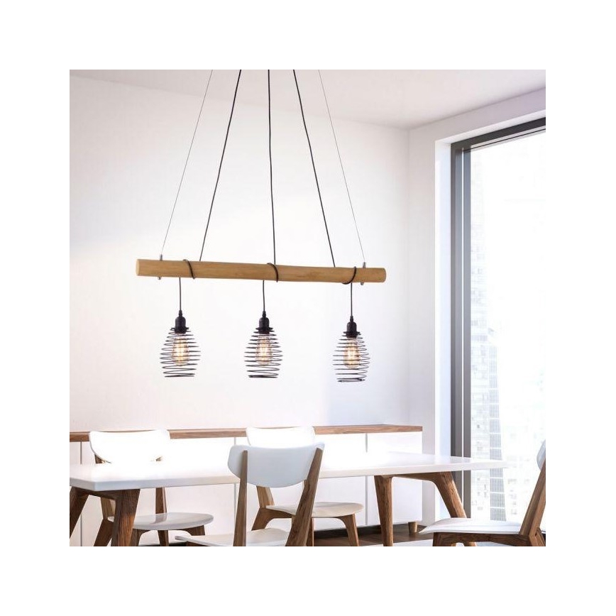 Leuchten Direkt 15526-79 - Lampadario a sospensione con filo SPRING 3xE27/40W/230V eucalipto