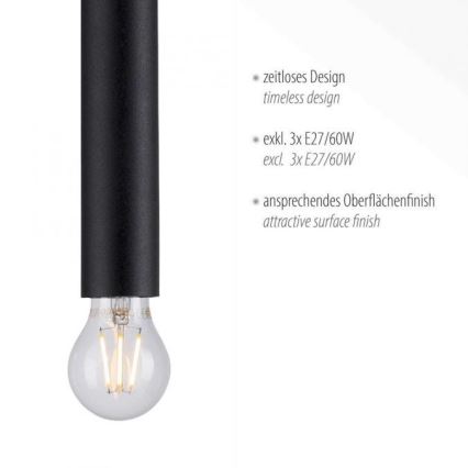 Leuchten Direkt 15618-18 - Lampadario a sospensione con filo BRUNA 3xE27/60W/230V nero