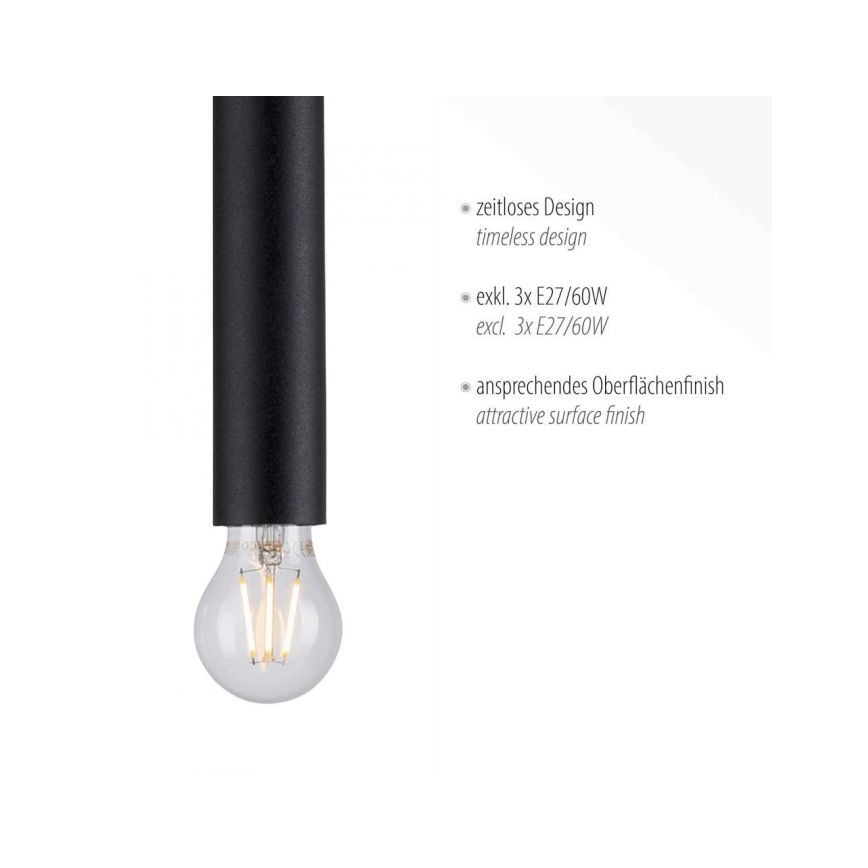 Leuchten Direkt 15618-18 - Lampadario a sospensione con filo BRUNA 3xE27/60W/230V nero