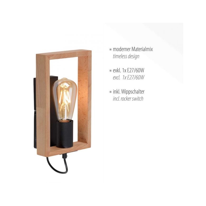 Leuchten Direkt 15654-18 - Applique murale FRANKY 1xE27/60W/230V acacia