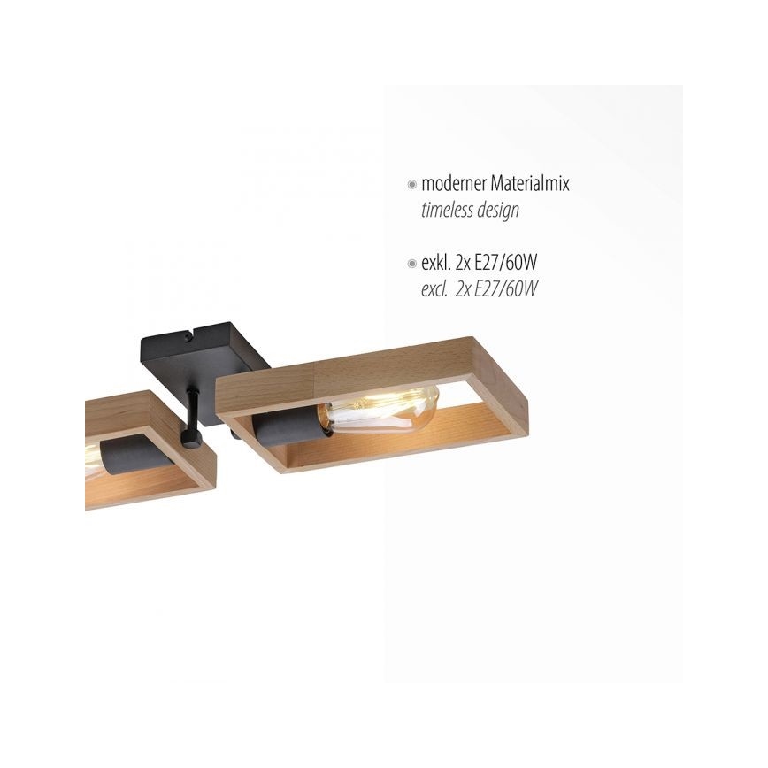 Leuchten Direkt 15657-18 - Lampadario a plafone FRANKY 2xE27/60W/230V acacia