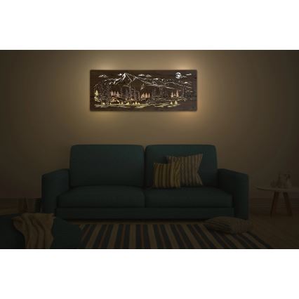 Li-Go 23521/OVL/DUB3 - Decorazione da parete dimmerabile a LED LED/10W/5V 30000 mAh 130x50 cm rovere/Baita in montagna