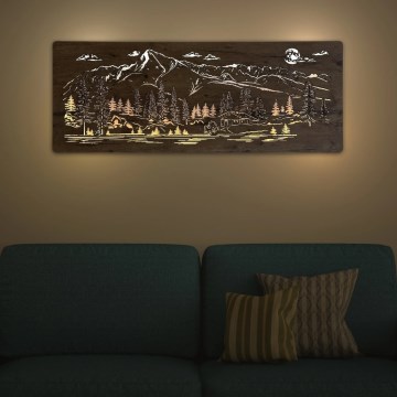 Li-Go 23521/OVL/DUB3 - Dimmbare LED-Wanddekoration LED/10W/5V 30000 mAh 130x50 cm Eiche/Berghütte